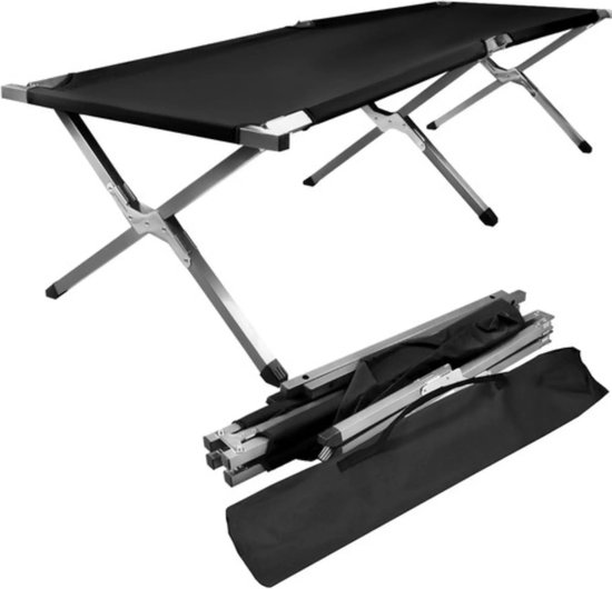 Veldbed 1 Persoon - Stretcher - Kampeerbed - Vouwbed - Campingbed Volwassenen - Opvouwbaar Bed - Reisbed - 110kg - Zwart van Adventure Goods