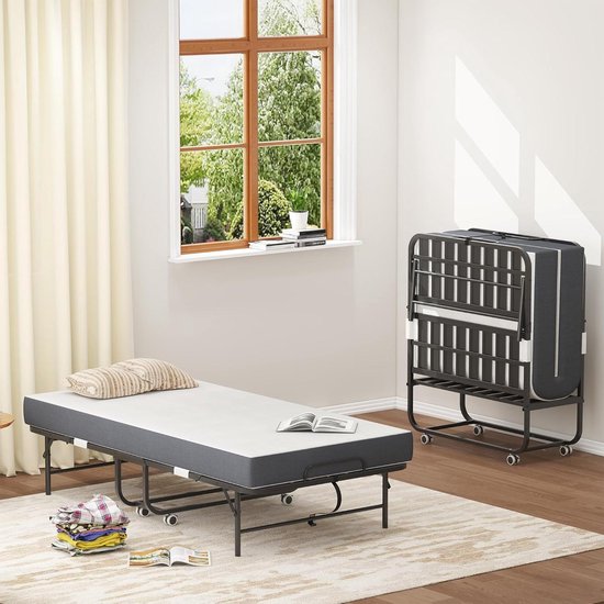 Veldbed 2-persoons - Inklapbaar logeerbed - Comfortabel slapen - 95 cm traagschuim matras - XXL - Zwart