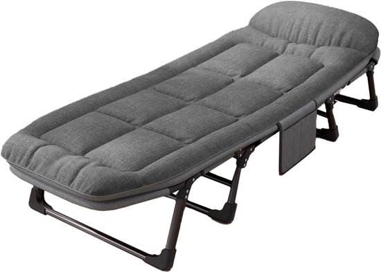 Veldbed - Camping bed - Logeerbed met Kussen- Opvouwbaar Kampeerbed - 190x66x30 cm - Strandbed - Versterkt 8-Poots - Met 3x Lendensteun - Stevig Kussen - Inklapbaar - Antraciet/Grijs - Ideaal voor Tuin, Kamperen & Reis van Merkloos