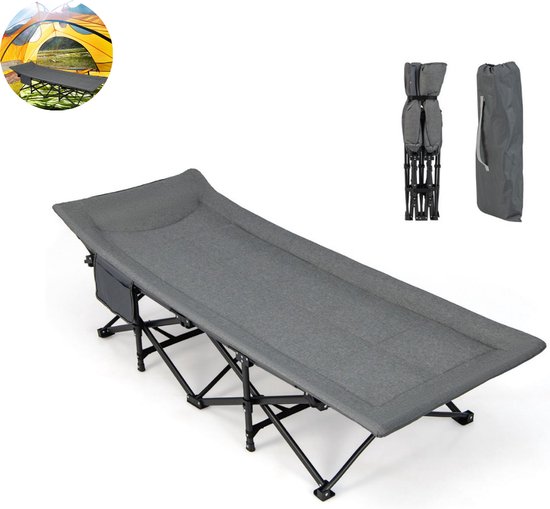 Veldbed - Kampeerbed - Vouwbed - Ligbed - Stretcher- Campingbedje - Opvouwbaar - 1 Persoons - Grijs van $