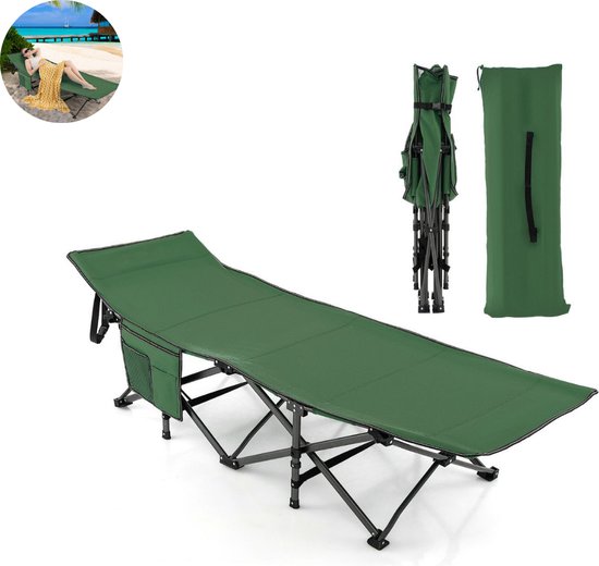 Veldbed - Kampeerbed - Vouwbed - Ligbed - Stretcher- Campingbedje - Opvouwbaar - 1 Persoons - Groen van Bo-Camp