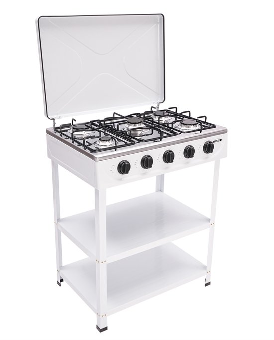 Velmio Gasfornuis 5 Branders - Draagbaar Fornuis - Met Opslagruimte - Gaskookplaat - Buitenkeuken - Buiten - Balkon - Tuin - Kooktoestel Camping - Propaangas - RVS - 64x44,5x16,5cm