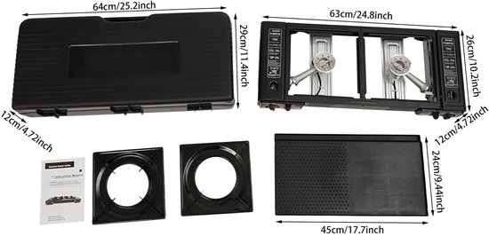 Velori Camping Gasstel 2 Pits 5000W met Bakplaat - Draagbaar Gasfornuis - Campingkooktoestel Butaan LPG - Piezo Ontsteking - Draagtas - Outdoor Picknick Camper - 63x26cm