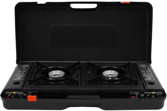 Velori Campingkachel 2 Branders 2500W - Draagbaar Gasfornuis - Camping Gasstel met Grillplaat - Butaan en LPG Kooktoestel - Inclusief Draagkoffer