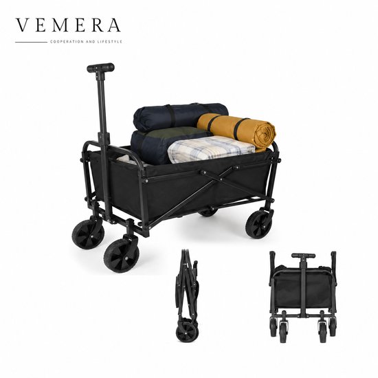 Vemera bolderkar - opvouwbaar - strandwagen - bolderwagen - 50L - 360 ° - geen montage nodig - zwart