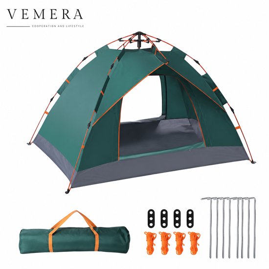 Vemera tent - opvouwbare kampeertent 2-persoons - regenbestendige en zonbestendige pop-up tent - groen