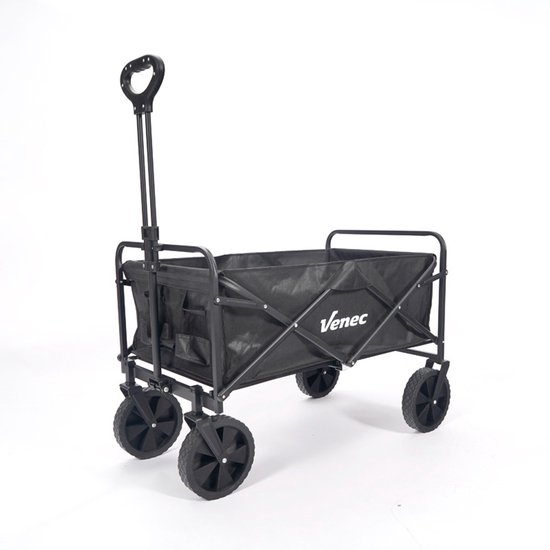 Venec Opvouwbare Bolderkar – Lichtgewicht en Robuust – Max. Draagvermogen 150 kg – Compact Ontwerp 87 x 54 x 76 cm – Verstelbare Stang – Massieve Banden – Inclusief Bidonhouder – Zwart
