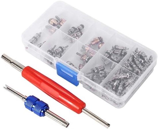 Ventiel Cores Tool Kit - Airco Reparatie Set - Auto Airco Onderhoud - Dubbele Head Remover - 102 stuks - Zilver van Merkloos