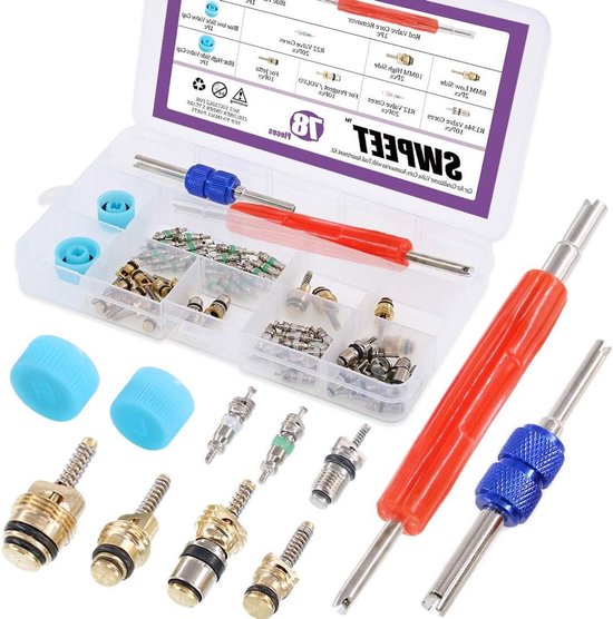 Ventiel Kern Reparatie Kit - Airco Ventielen Set - Airco Reparatie - 78 Delige Set - 1/4" of 3/8" - Metaal van Merkloos