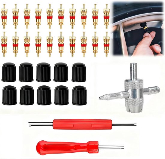 Ventiel Reparatie Set - Band Gereedschap - Auto Motor Fiets - 34 Delige Kit van Merkloos