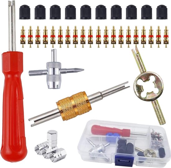 Ventiel Reparatie Set - Band Onderhoud - Auto Banden - Compleet Gereedschap - 14 Stuks - Zwart van Merkloos