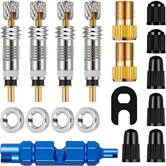 Ventiel reparatieset - Fietsventiel onderdelen - Fietsband onderhoud - Complete 18-delige set - 18 stuks - Koper van Merkloos