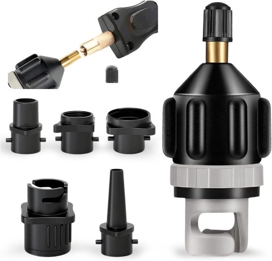Ventieladapter - Pomp adapter - Watersport oppompen - 4 Opblaasmondstukken - 8x1.9cm - Zwart