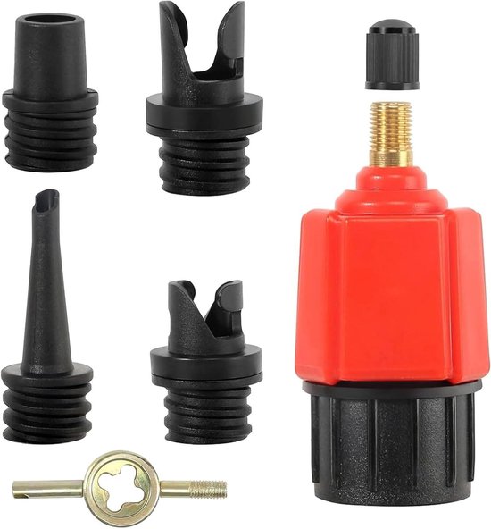 Ventieladapter - Pomp adapter - Watersport Oppompen - Hoogwaardig Materiaal - 4 Mondstukken - Rood
