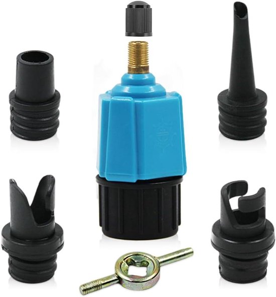Ventieladapter Set - Opblaas Adapter - Watersport Opblazen - Universeel Geschikt - 4 Opblaasmondstukken - Blauw