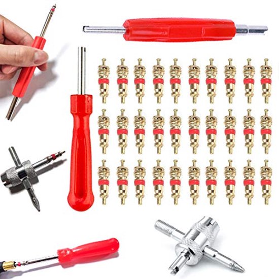 Ventielgereedschap set voor bandenreparatie met 30 ventielkernen van Merkloos