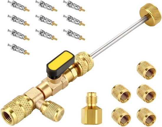 Ventielkern Gereedschap - Reparatieset - Airco Onderhoud - Compleet met Hulpmiddelen - 236 g - Koper van Merkloos