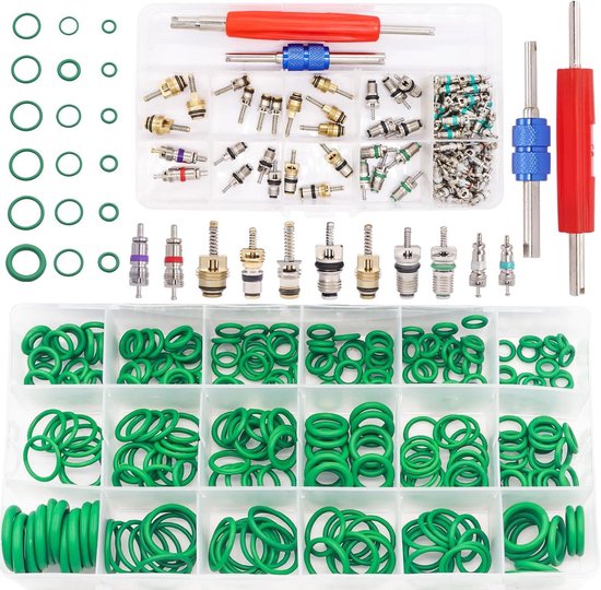 Ventielkern Kit - O-ring Assortiment - Airco Reparatie - 372 Delig - 18 Maten - Groen