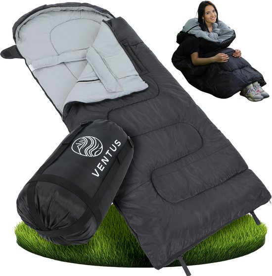 Ventus 4 Seizoenen Slaapzak - Slaapzakken Volwassenen & Kind - Sleeping Bag - Lichtgewicht - Dekenmodel - 220 x 83 cm - Zwart