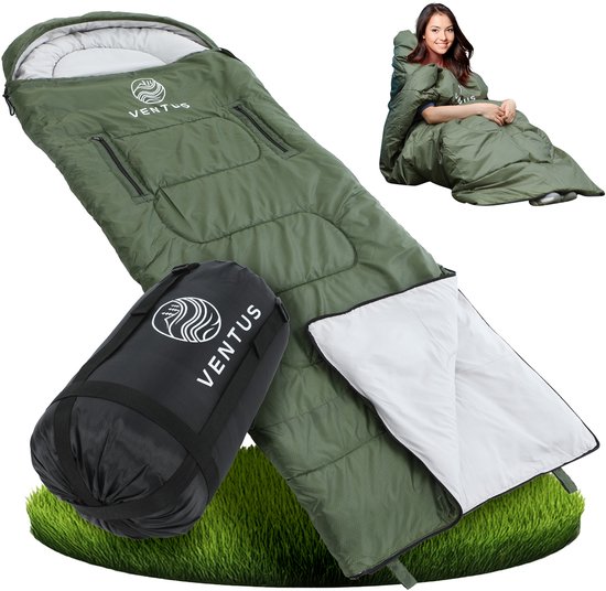 Ventus Comfort Slaapzak - Slaapzakken Volwassenen & Kind - Sleeping Bag - Lichtgewicht - Dekenmodel - 220 x 83 cm - Groen van Merkloos