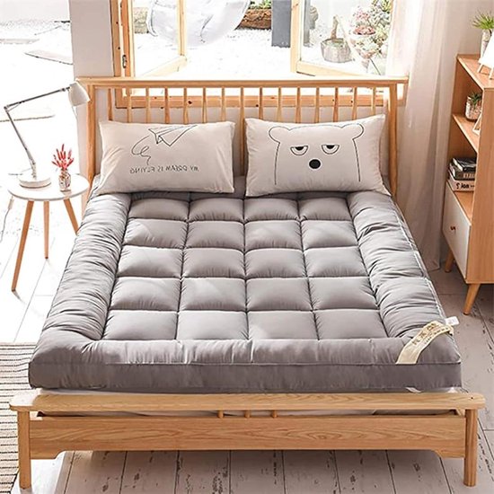 Verdikte Vloer Matras - Opvouwbaar Slaapkussen - Comfortabel Slapen - Ademend en Niet-Slip - 200x220cm - Grijs van Merkloos
