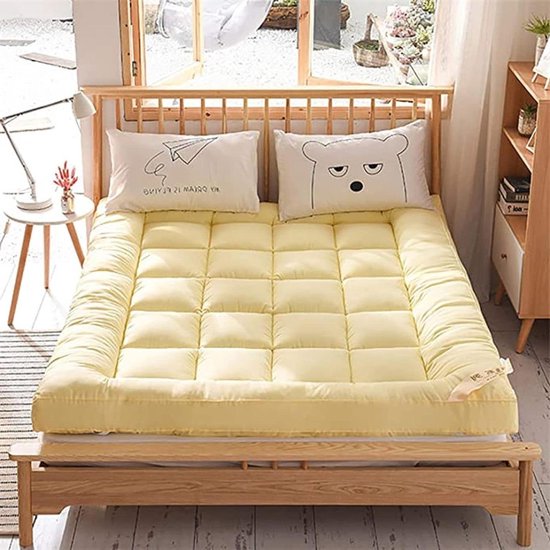 Verdikte Vloermatras - Futon Matras Opvouwbaar - Comfortabel Slapen - Ademend en Huidvriendelijk - 100x200cm - Geel van Merkloos