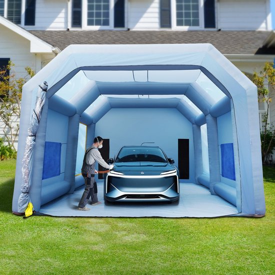 Verfspuitcabine – Spuittent – Spuitgarage – Airbrush Cabine – Opblaasbare Verfspuitcabine – Ruime Binnenruimte 8,6x4,8x3,9 m – Hoogwaardig Filter- en Ventilatiesysteem van Merkloos