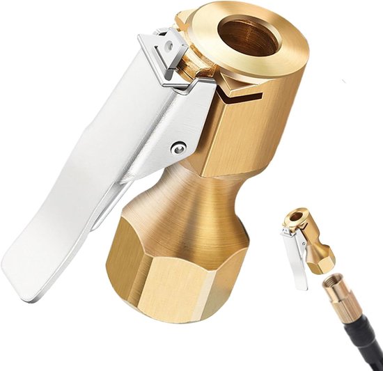 Vergrendelbare Luchtklem - Inflator Mondstuk - Banden Oppompen - Lekpreventie Ontwerp - 4.39 x 3.81 cm - Messing