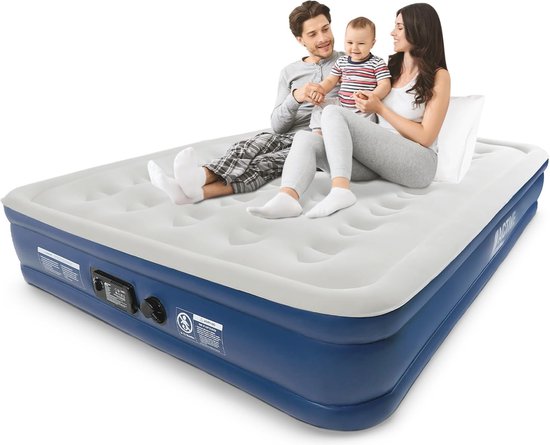 Verhoogd Kingsize Luchtbed met Elektrische Pomp - 203cm x 152cm x 33cm voor Comfortabel Logeren en Kamperen