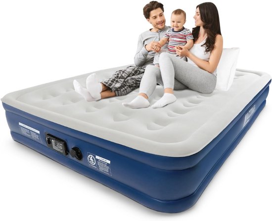 Verhoogd luchtmatras voor 2 personen, 33 cm hoog, met ingebouwde elektrische pomp - Kingsize luchtbed - Lodgebed, kamperen, verhuizen, reizen, 203 cm x 152 cm x 33 cm van Merkloos