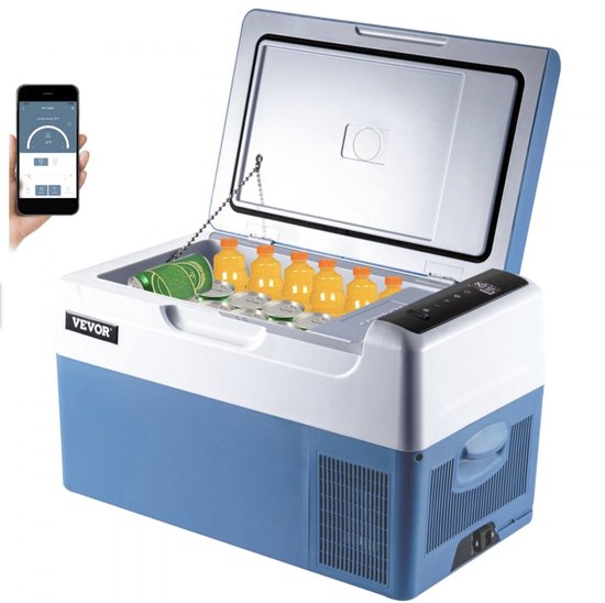 Verkoop Nederland® - 22L - koelbox auto - App Bediening - koelbox electrisch - Vriezer - Draagbare Compressor Koeler - 12/24V Dc 110-230V - Ice Box Voor Camping - Blauw - 45W - Met verlichting van Caltric