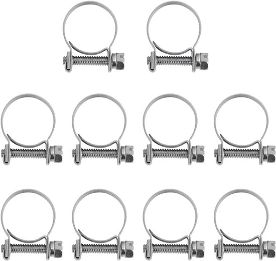 Verpakking van 10 slangklemmen - 304 roestvrij staal - mini brandstofleidingklemmen - T-boutverbindingsklem - mini slangklem - auto-installatie (18-20 mm) van Merkloos