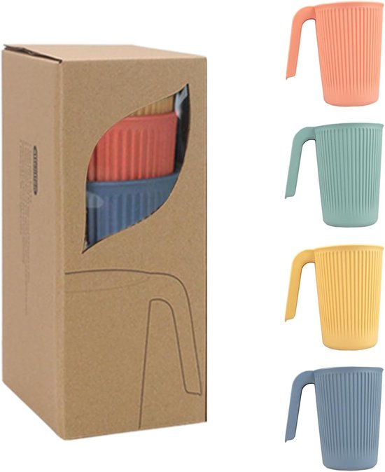 Verpakking van 4 onbreekbare drinkbekers met handvatten - Plastic bekers - Herbruikbare kampeerbekerset - Kinderbekers - Plastic bekers voor kinderen en volwassenen - BPA-vrij