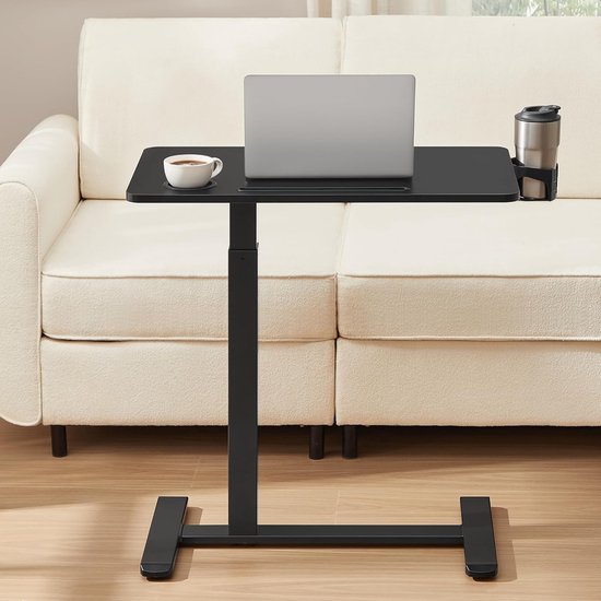Verrijdbare Tafel - Bijzettafel Bureau - Flexibel Werken - In Hoogte Verstelbaar - 70 x 40 cm - Zwart