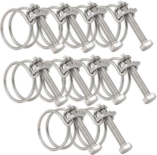 Verstelbare Dubbele Draad Slangklemmen 10 Stuks, RVS Water Slangklemmen 32mm-36mm, Voor Sanitair en Leidingen, Diverse Maten Beschikbaar