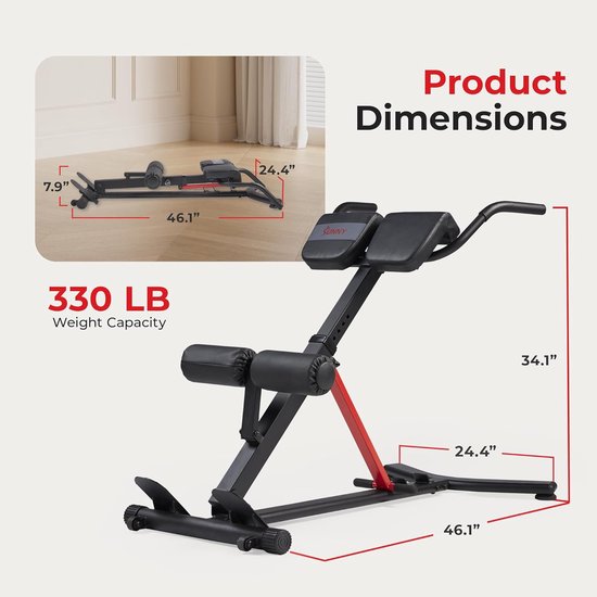 Verstelbare Hyperextension Roman Chair Fitnessbank met 3 Hellingsniveaus en 10 Hoogte-instellingen voor Rug-, Buik-, Bil- en Hamstringtraining, Opvouwbare Sit-up en Core Trainingsbank, 119 x 62 x 86 cm