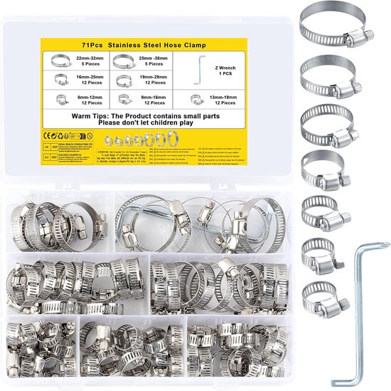 Verstelbare Klem - Slangclips - RVS Klemmen - Auto Slangklemmen - Zwembad Accessoires - 71pcs/8-38mm van Merkloos