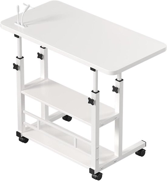 Verstelbare laptoptafel - Bijzettafel met wielen - Comfortabel werken - Met USB-poorten - 60x40 cm - Houtkleur