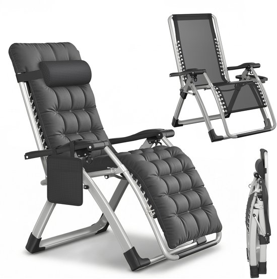 Verstelbare ligstoel – inklapbare tuinstoel 90°–170° – tot 160 kg belastbaar – met zijtas – campingstoel relaxstoel voor tuin, balkon & camping – Zwart van Merkloos