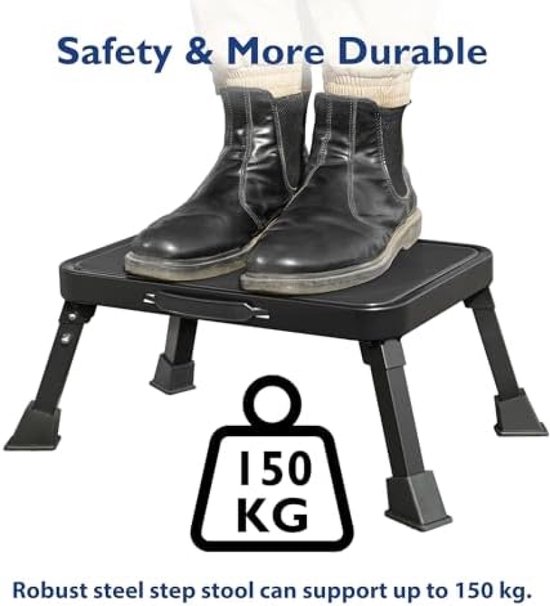 Verstelbare opvouwbare opstapkruk - stevig metaal, 150 kg capaciteit, brede antislip enkele stap voor volwassenen en kinderen. Ideaal voor keuken, badkamer, camper, camping, kantoor. van VER