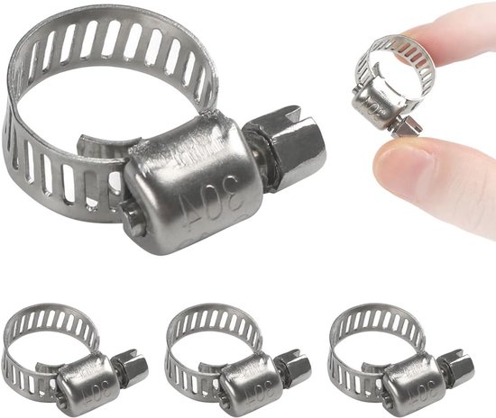 Verstelbare RVS Slangklemmen Set van 4, Ideaal voor Slangen en Buizen, Spanningsbereik 6-12mm, Duurzaam en Roestvrij voor Betrouwbare Bevestiging