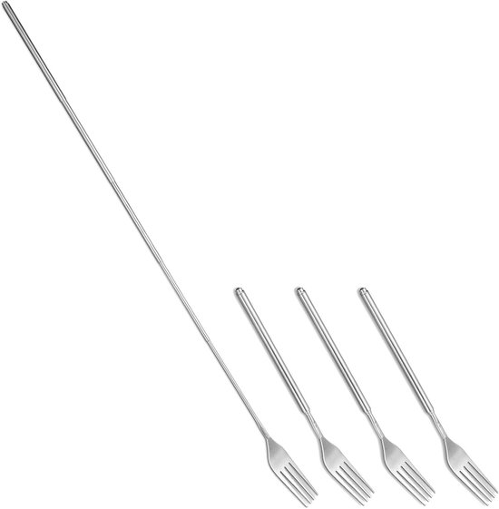 Verstelbare RVS Vorken Set van 4, Lange Bestek voor Diner, Pasta en Salade, Uitschuifbaar van 20 tot 65 cm van Merkloos