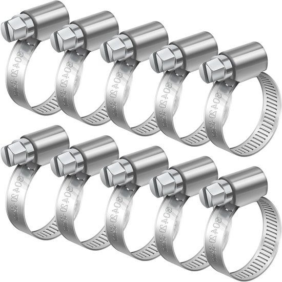 Verstelbare Slangklemmen 20-32mm, 10 Stuks RVS Wormdrive Klemmen voor Gasleidingen, Waterleidingen en Brandstofleidingen
