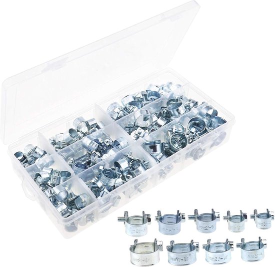 Verstelbare Slangklemmen - 8-18mm Bereik - RVS - 135 Stuks - Verschillende Maten van VER