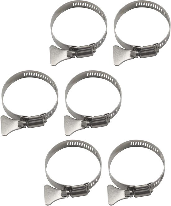 Verstelbare Slangklemmen van 304 RVS met Duimschroef, 52-76mm, 6 Stuks voor Pijpen en Slangen