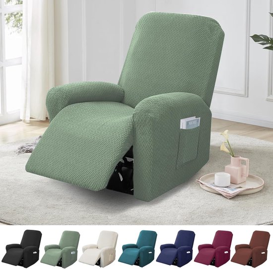Verstelbare Stoelhoes voor Relaxfauteuil, 1-Zit, Elastische 4-Delige Hoes met Afneembare Zijzakken en Bescherming tegen Vlekken en Stof
