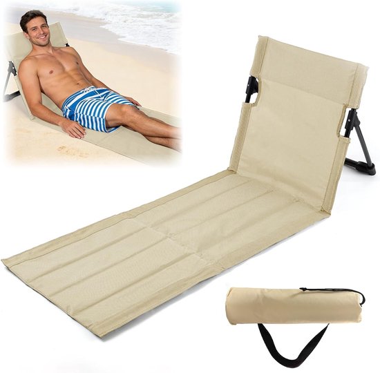 Verstelbare Strandstoel met Rugleuning, Opvouwbare Lichte Stoel voor Buiten, Perfect voor Camping en Reizen, Ideaal voor Strand en Tuin