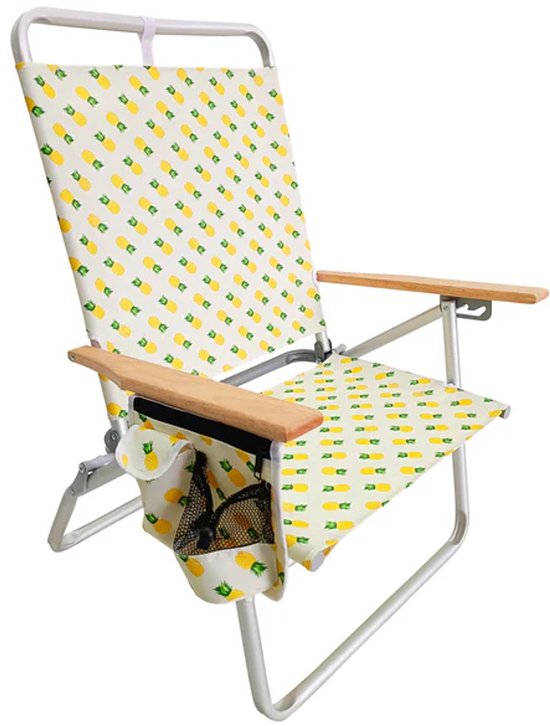 Verstelbare strandstoel - Strandstoel - Ligstoel - Campingstoel - Tuinstoel - 3 standen - Opbergzak - Draagvermogen 100KG - Ananas