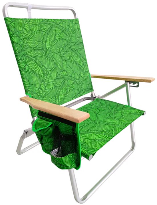 Verstelbare strandstoel - Strandstoel - Ligstoel - Campingstoel - Tuinstoel - 3 standen - Opbergzak - Draagvermogen 100KG - groen