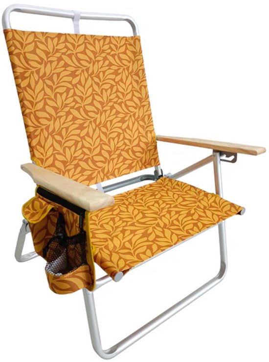 Verstelbare strandstoel - Strandstoel - Ligstoel - Campingstoel - Tuinstoel - 3 standen - Opbergzak - Draagvermogen 100KG - Oranje